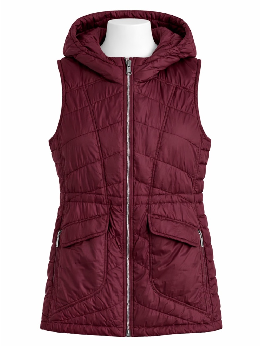 Size L Athleta Women’s Down Puffer Vest Hooded Burgundy Lightweight